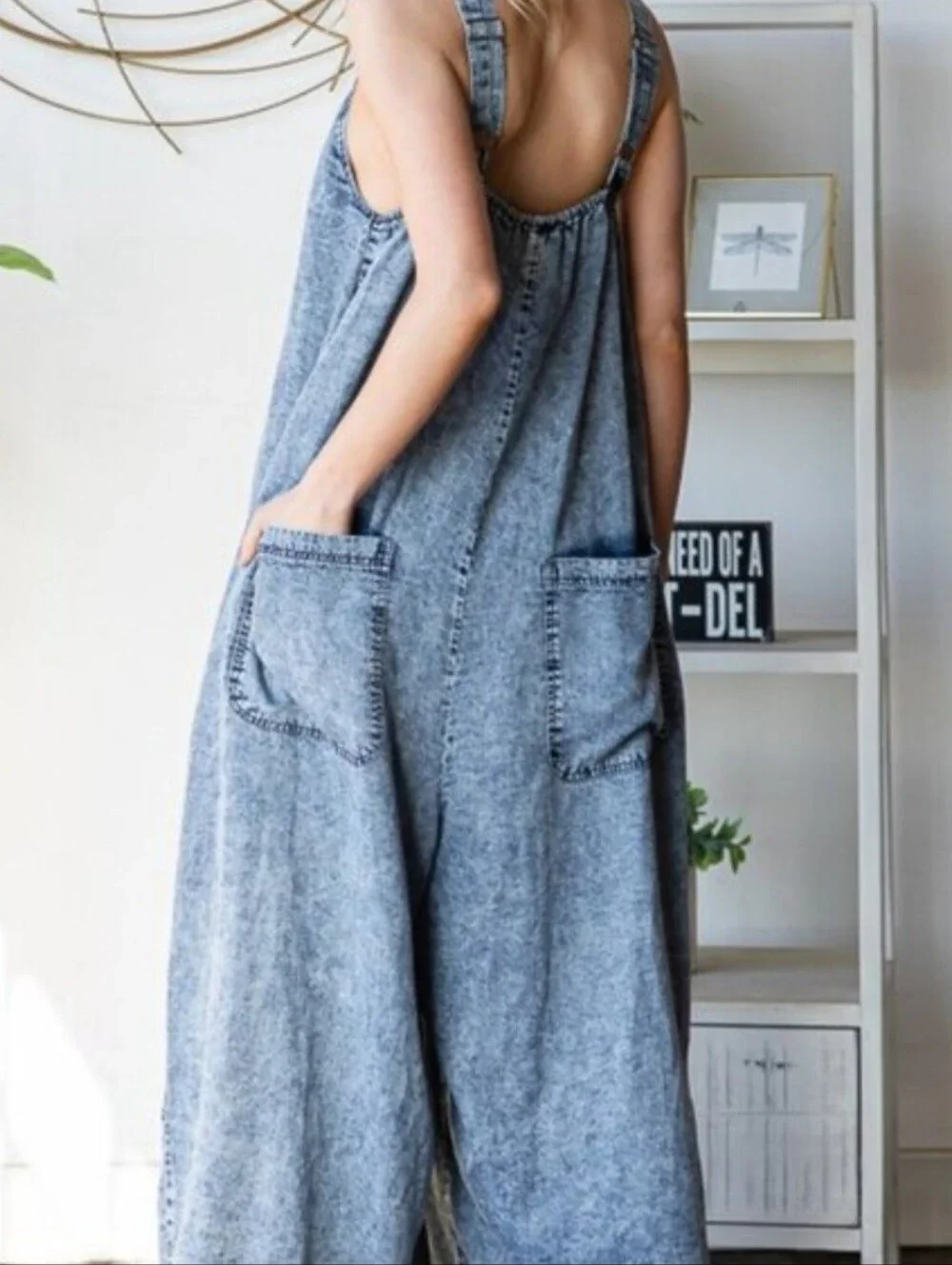 EUC Oli & Hali Large ULTRA WIDE LEG CHAMBRAY TENCEL JUMPSUIT - Picture 3 of 8
